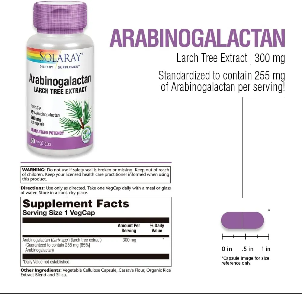 Solaray Arabinogalactan, Larch Tree Extract, 300 Mg, 60 VegCaps