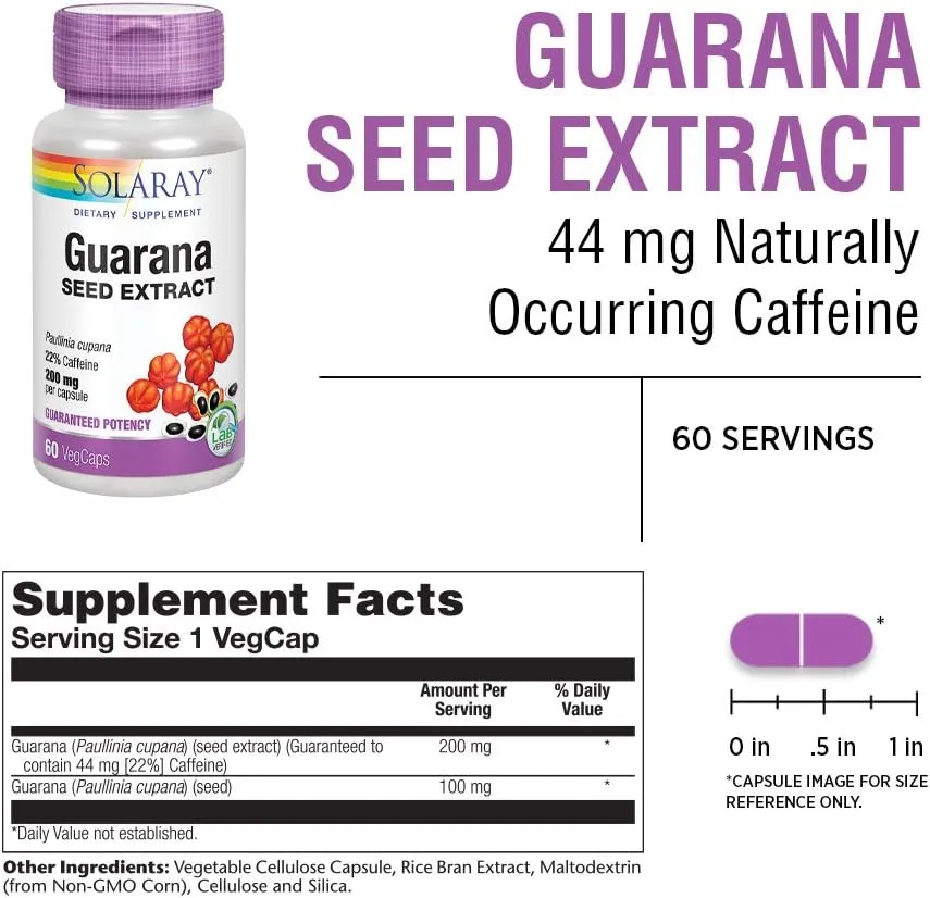 Solaray Guarana Seed Extract -- 200 Mg - 60 Vegetarian Capsules