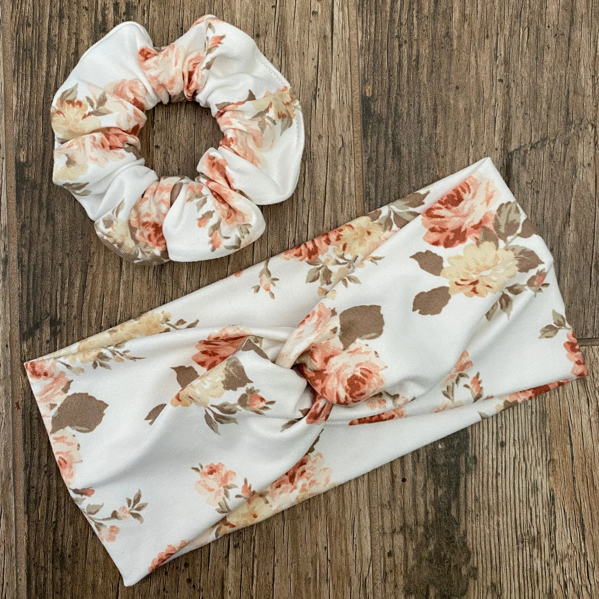 Spring Floral On Off-White Matte Scrunchie