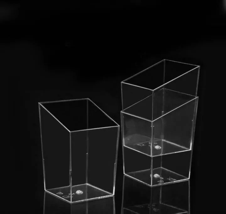 SQUARE BEVELLED CLEAR DESSERT/MOUSSE CUPS 60ML SET 24 PCS