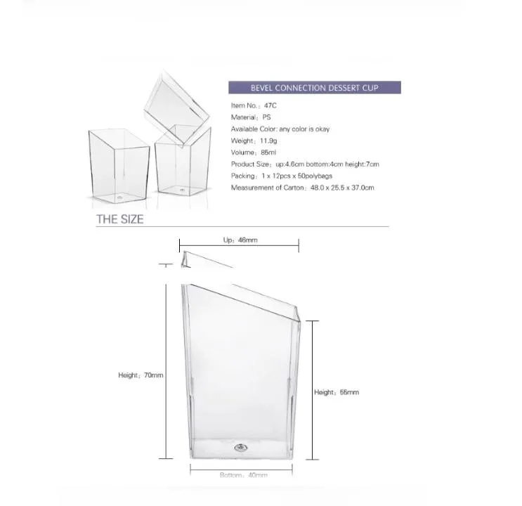 SQUARE BEVELLED CLEAR DESSERT/MOUSSE CUPS 60ML SET 24 PCS