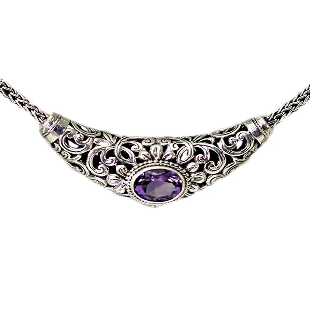 SS Swirl Detailed Amethyst Necklace