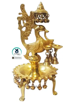 Stand Deepak - Fully Decorated Peacock and bells