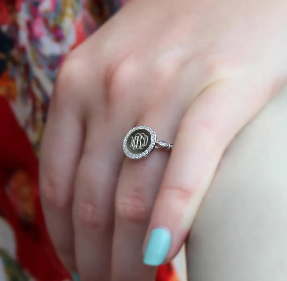 Sterling Silver CZ Monogram Ring