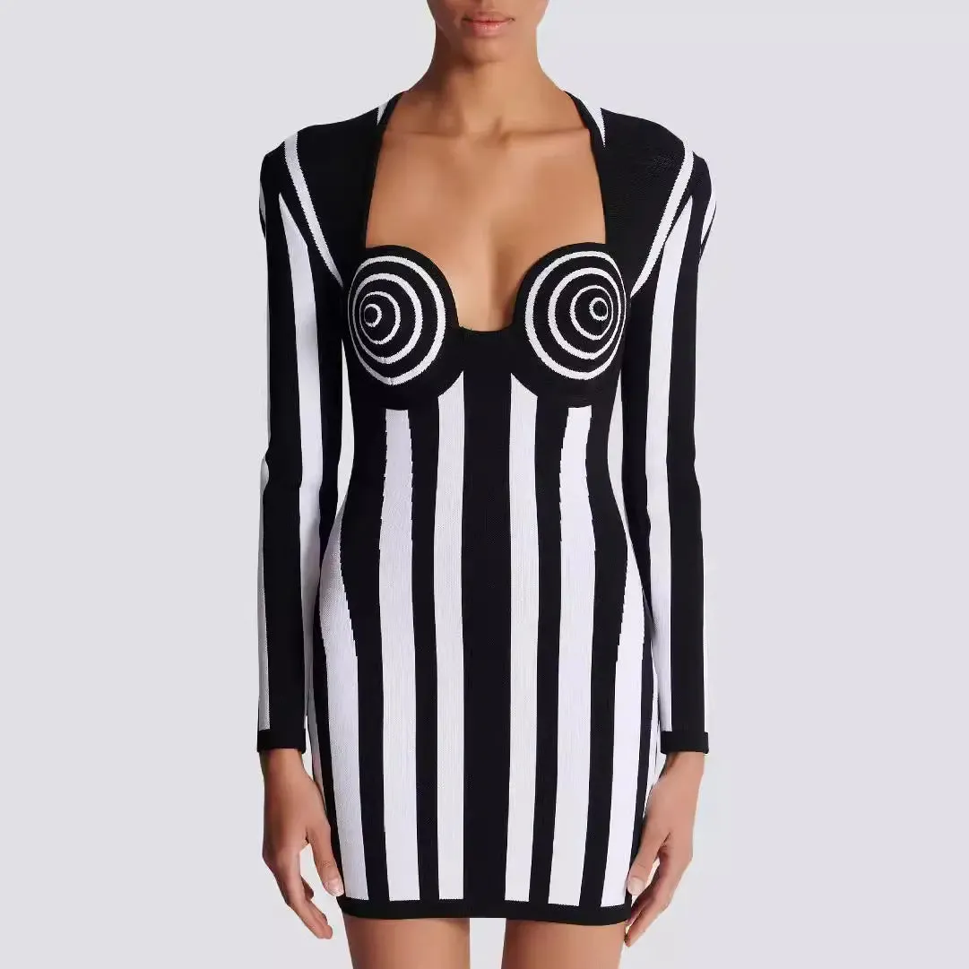 Striped Bandage Mini Dress - Womens Fashion Dress