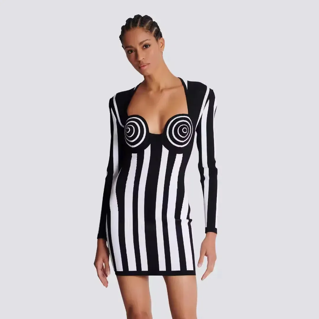 Striped Bandage Mini Dress - Womens Fashion Dress