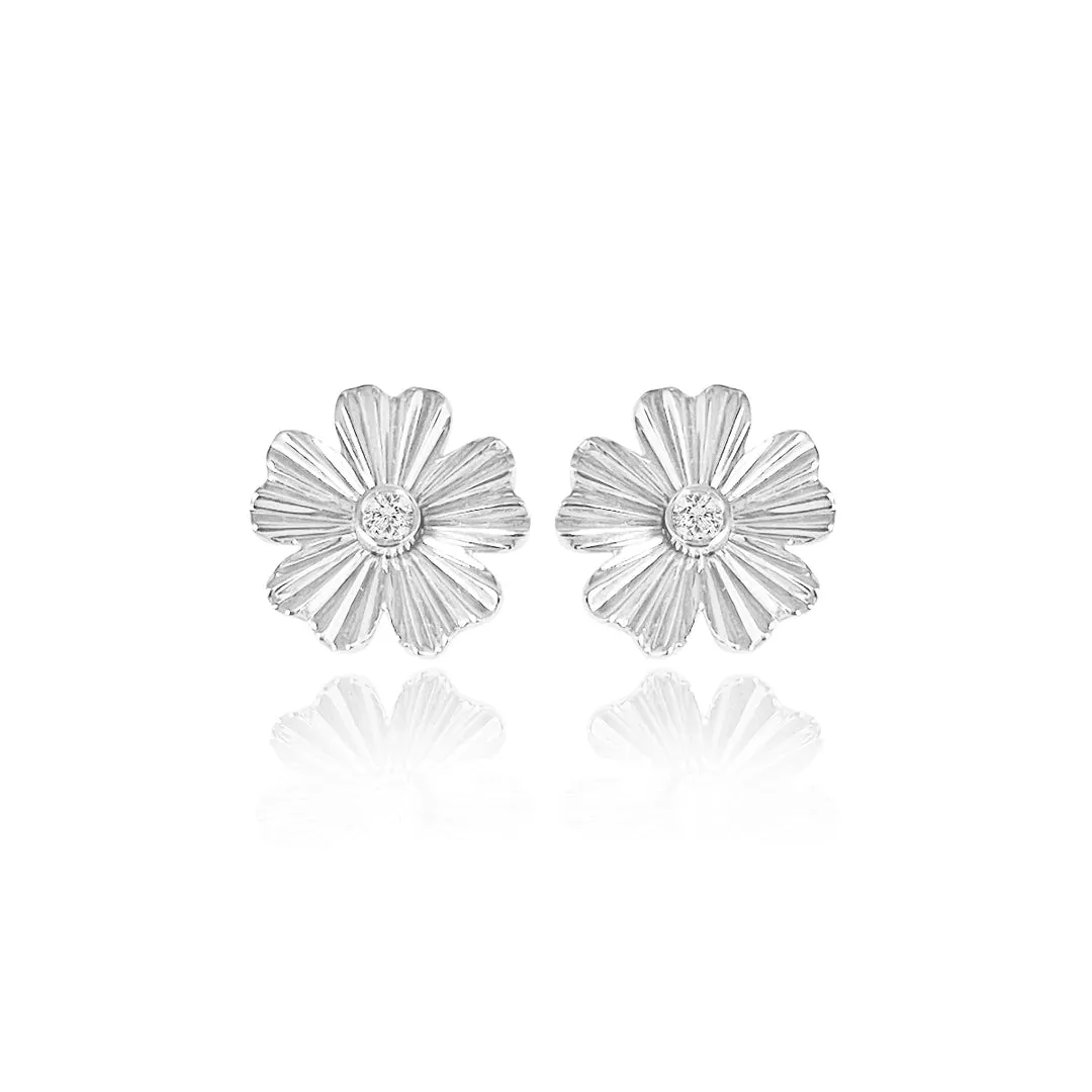Striped Flower Center Diamond Earrings