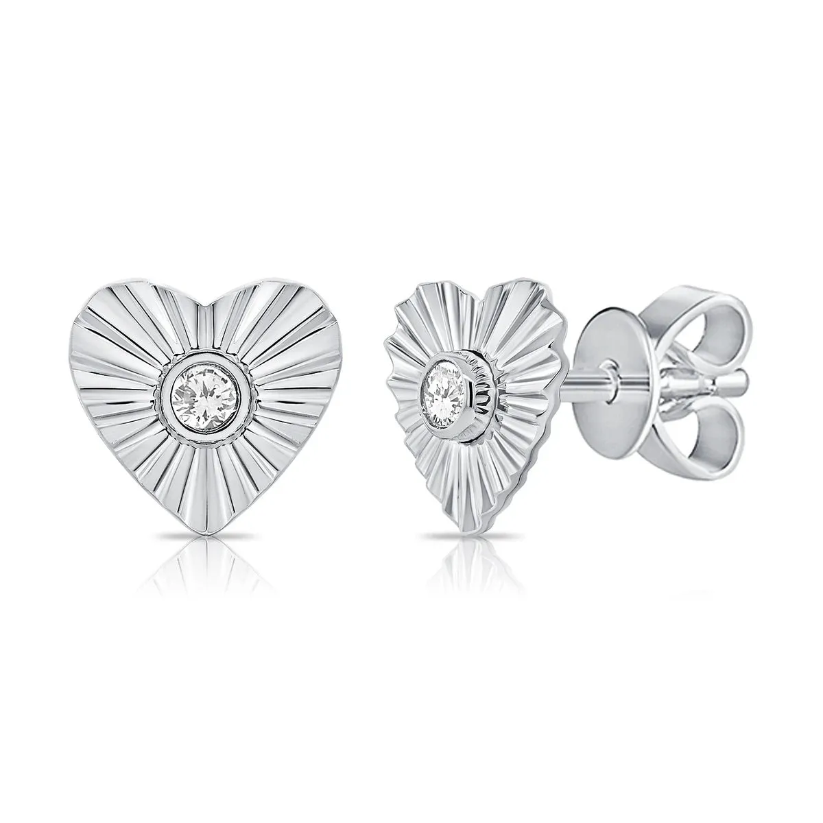 Striped Heart Center Diamond Earrings