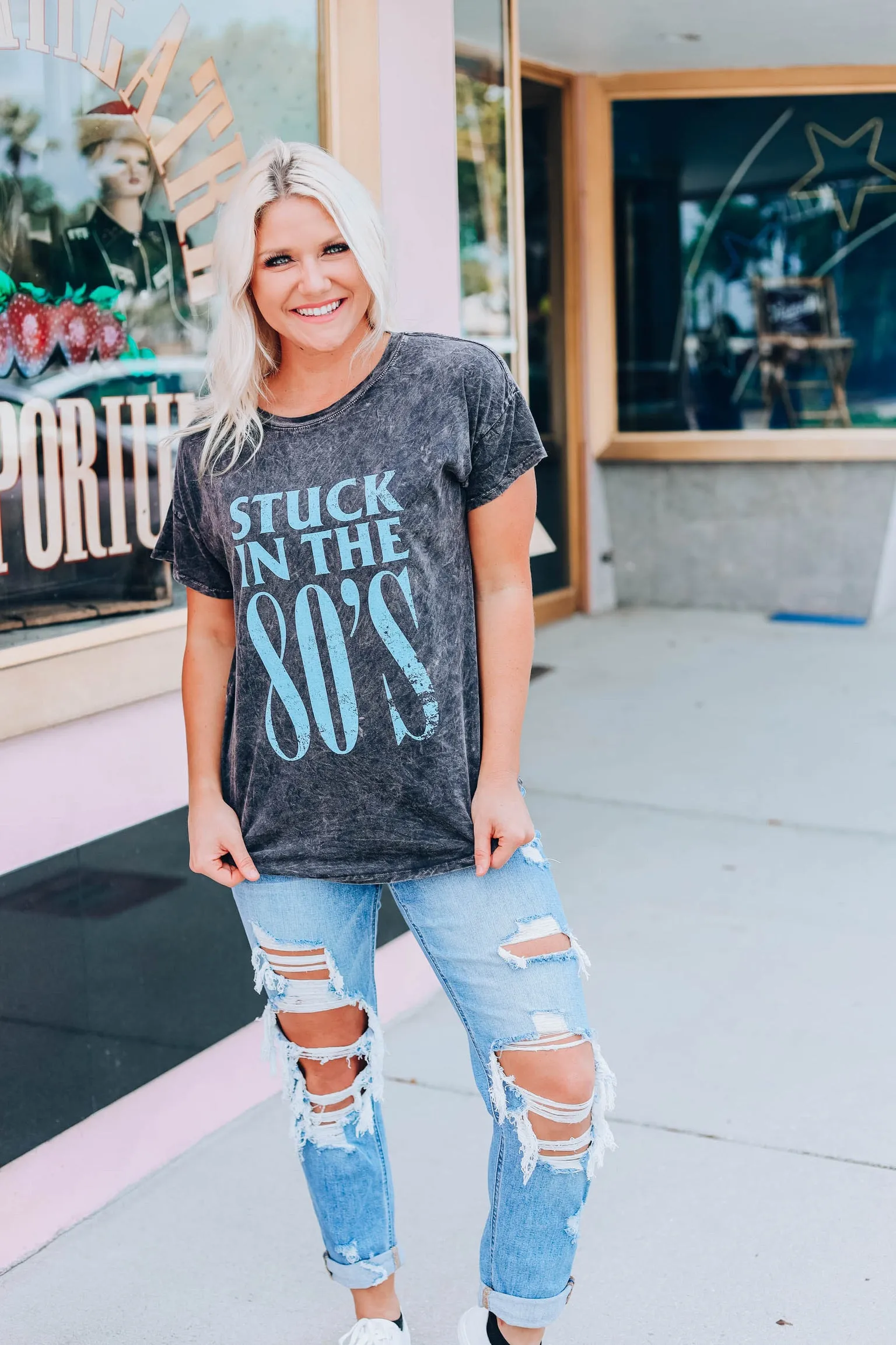 Stuck In The 80's Graphic Tee - Charcoal