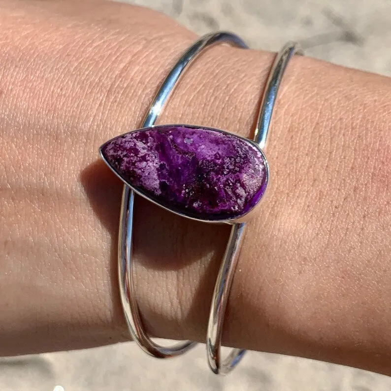 Sugilite Cuff Silver Statement Bracelet