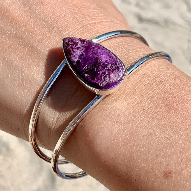 Sugilite Cuff Silver Statement Bracelet