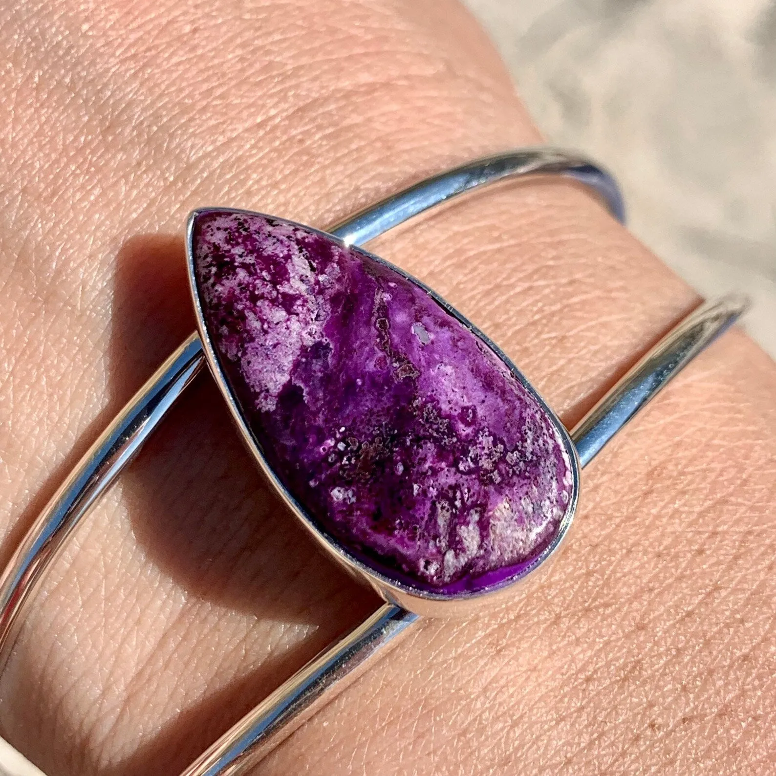 Sugilite Cuff Silver Statement Bracelet