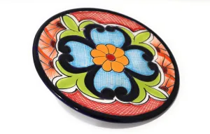 Talavera Mexican Ceramic Round Decorative Plate Orange, Multicolor 7.5" Diameter