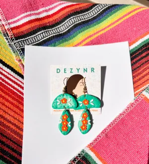 Teal with Orange flowers