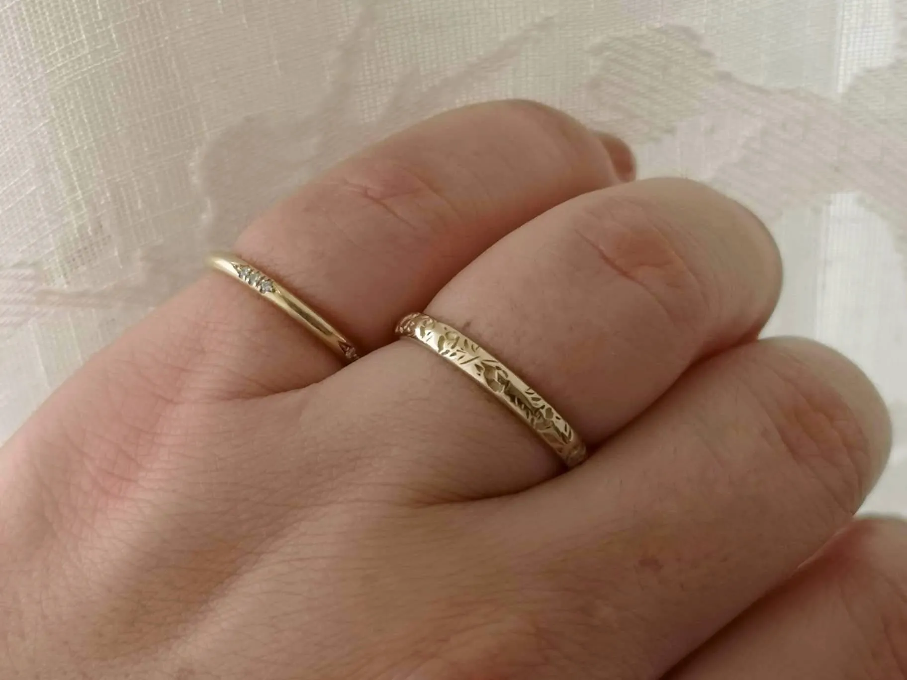 Thin gold wedding band,  delicate diamond wedding ring