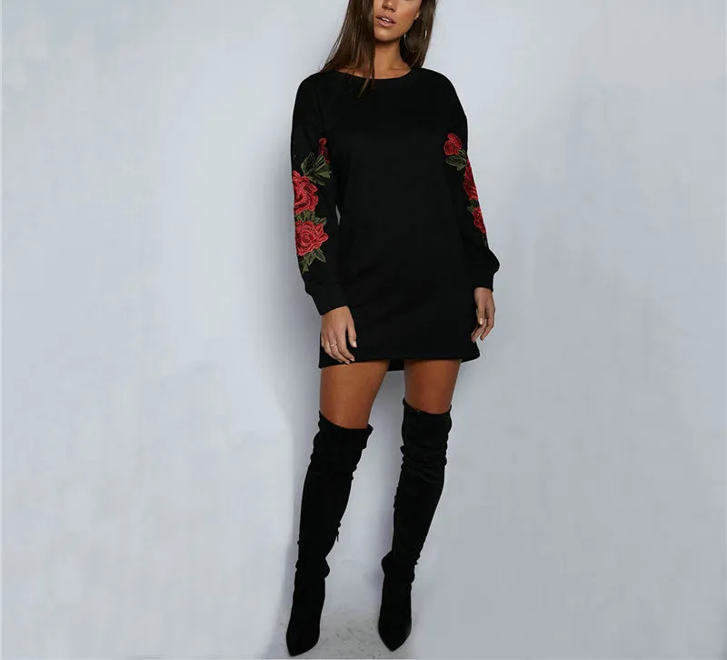 Three-dimensional Flower Embroidery Round Neck Sweater Women