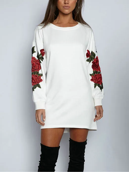 Three-dimensional Flower Embroidery Round Neck Sweater Women