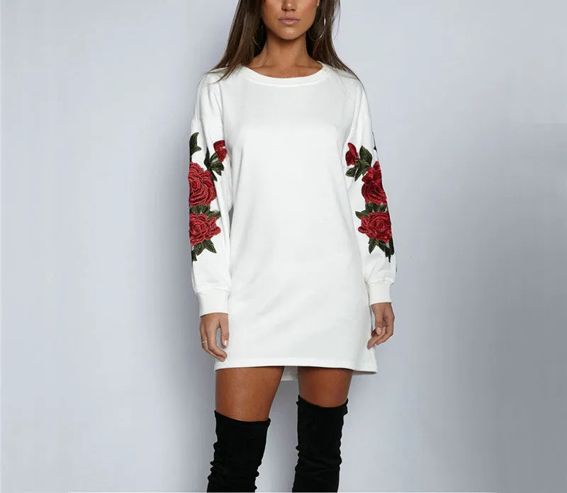 Three-dimensional Flower Embroidery Round Neck Sweater Women