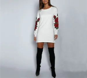 Three-dimensional Flower Embroidery Round Neck Sweater Women