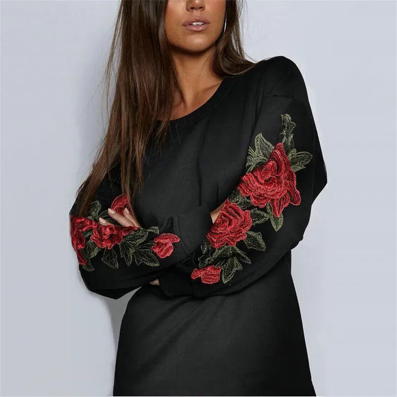 Three-dimensional Flower Embroidery Round Neck Sweater Women