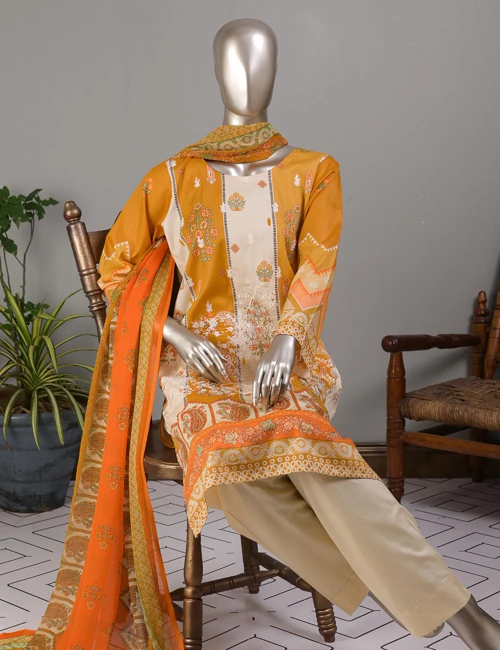TMY-1B | Un-Stitched Embroidered Lawn Dress