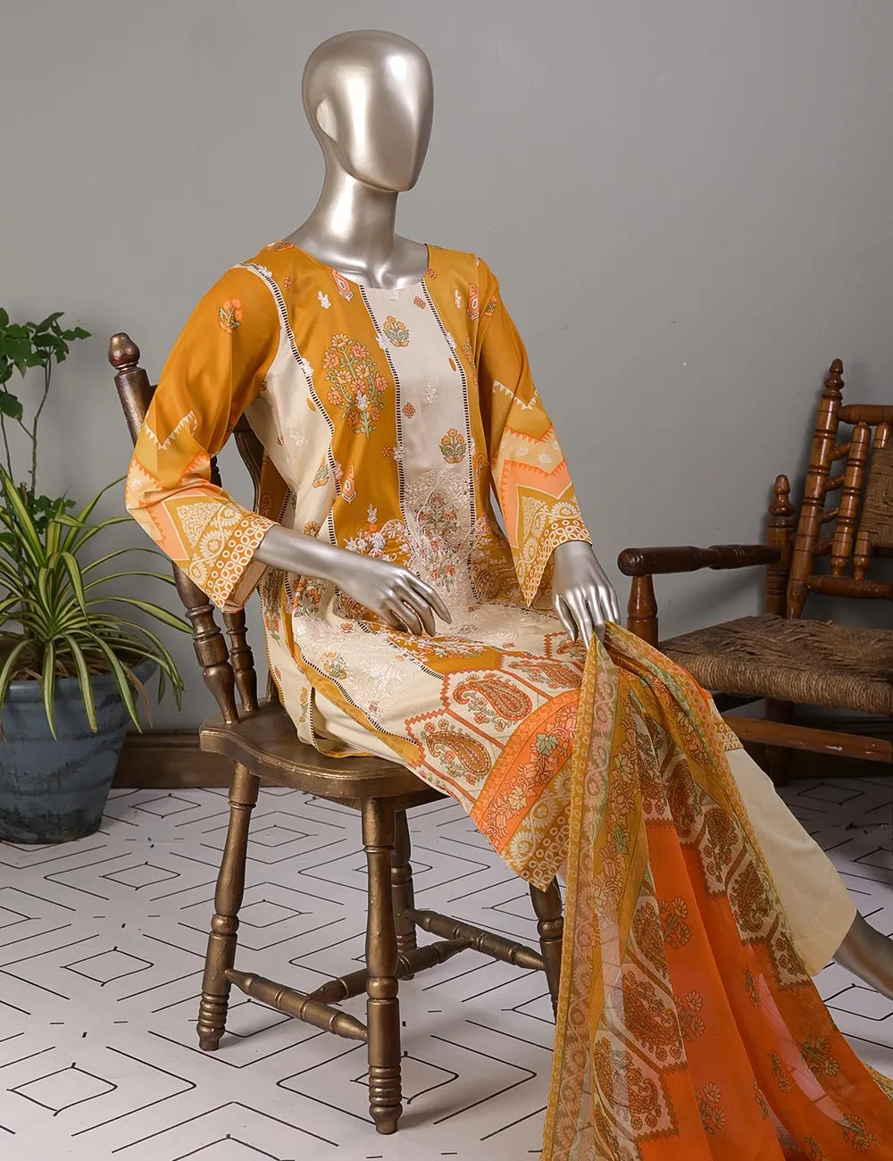 TMY-1B | Un-Stitched Embroidered Lawn Dress