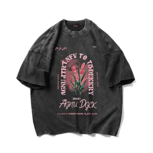 Tulip Graphic Distressed Cotton T-shirt