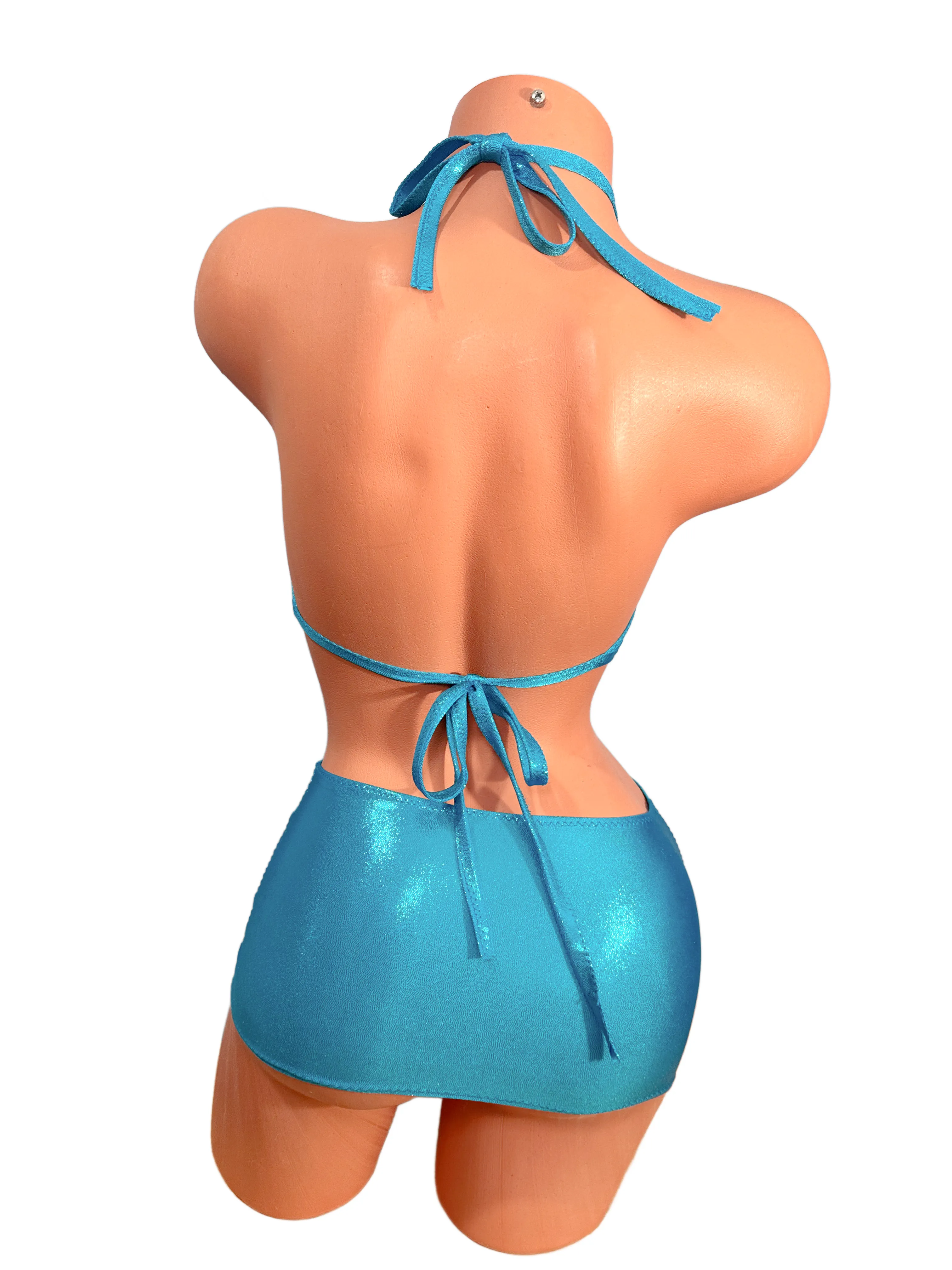 Two piece Halter Mini skirt set Ocean Blue