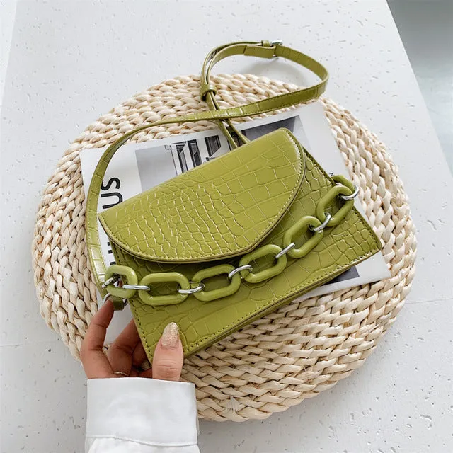 Two Sizes Acrylic Chain MINI PU Leather Crossbody Bags For Women 2020 Summer  Shoulder Handbags Female Travel Cross Body Bag