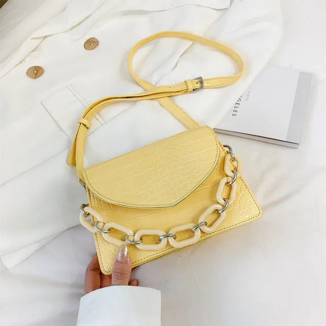 Two Sizes Acrylic Chain MINI PU Leather Crossbody Bags For Women 2020 Summer  Shoulder Handbags Female Travel Cross Body Bag
