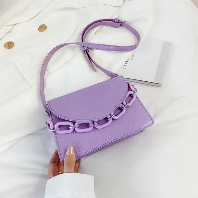 Two Sizes Acrylic Chain MINI PU Leather Crossbody Bags For Women 2020 Summer  Shoulder Handbags Female Travel Cross Body Bag