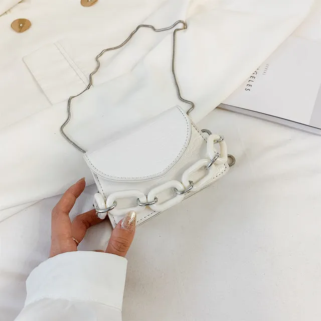 Two Sizes Acrylic Chain MINI PU Leather Crossbody Bags For Women 2020 Summer  Shoulder Handbags Female Travel Cross Body Bag