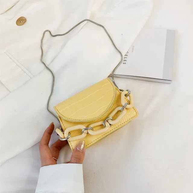 Two Sizes Acrylic Chain MINI PU Leather Crossbody Bags For Women 2020 Summer  Shoulder Handbags Female Travel Cross Body Bag