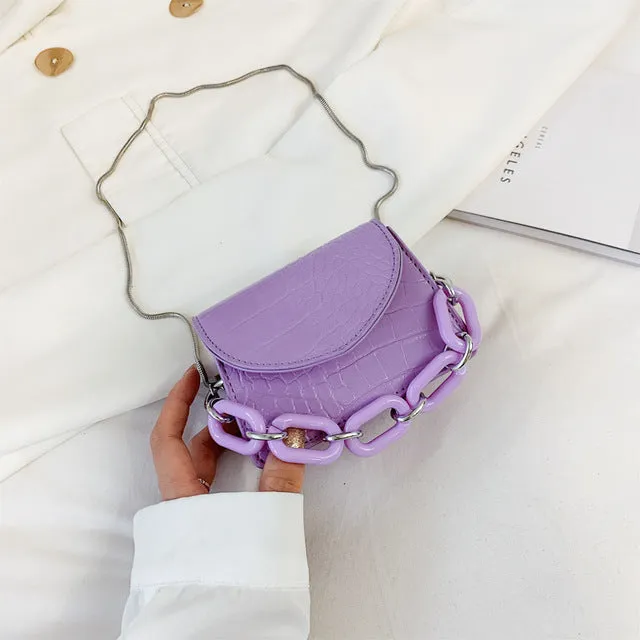 Two Sizes Acrylic Chain MINI PU Leather Crossbody Bags For Women 2020 Summer  Shoulder Handbags Female Travel Cross Body Bag