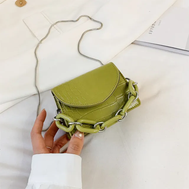 Two Sizes Acrylic Chain MINI PU Leather Crossbody Bags For Women 2020 Summer  Shoulder Handbags Female Travel Cross Body Bag
