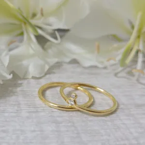Unique engagement ring for women,  delicate wedding ring set, 14k gold engagement ring set, delicate diamond ring, thin gold rings set