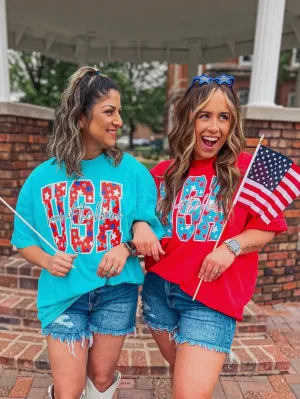 USA Home of the Brave Tee: Red