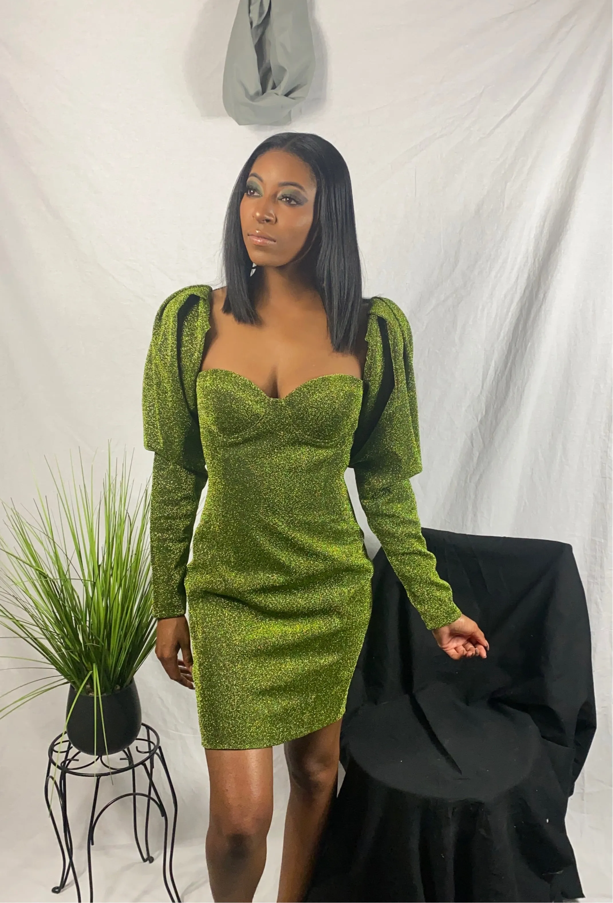 Verina Green Gigot-sleeve Dress