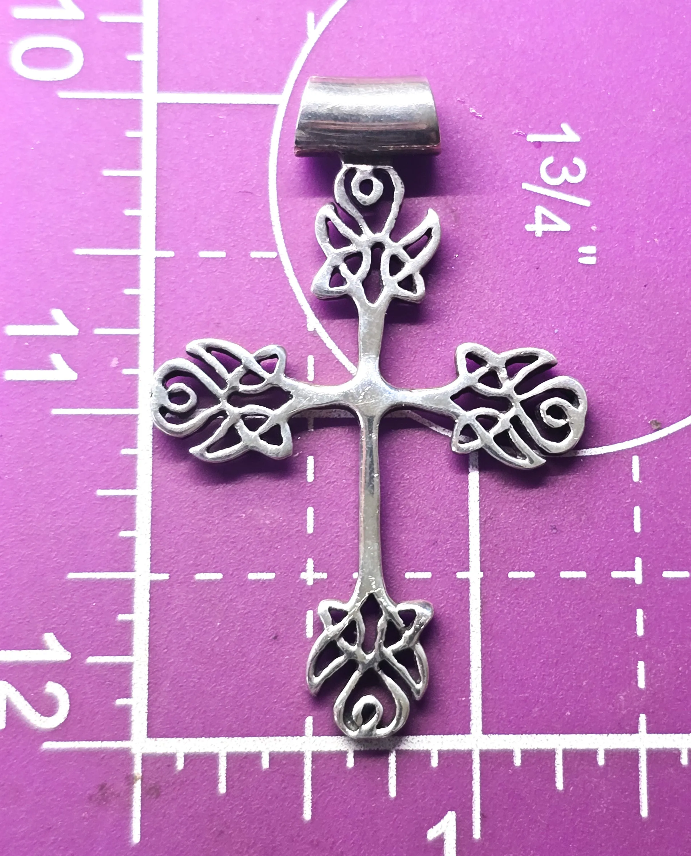 Viking Celtic knot sterling silver decorated cross slide pendant
