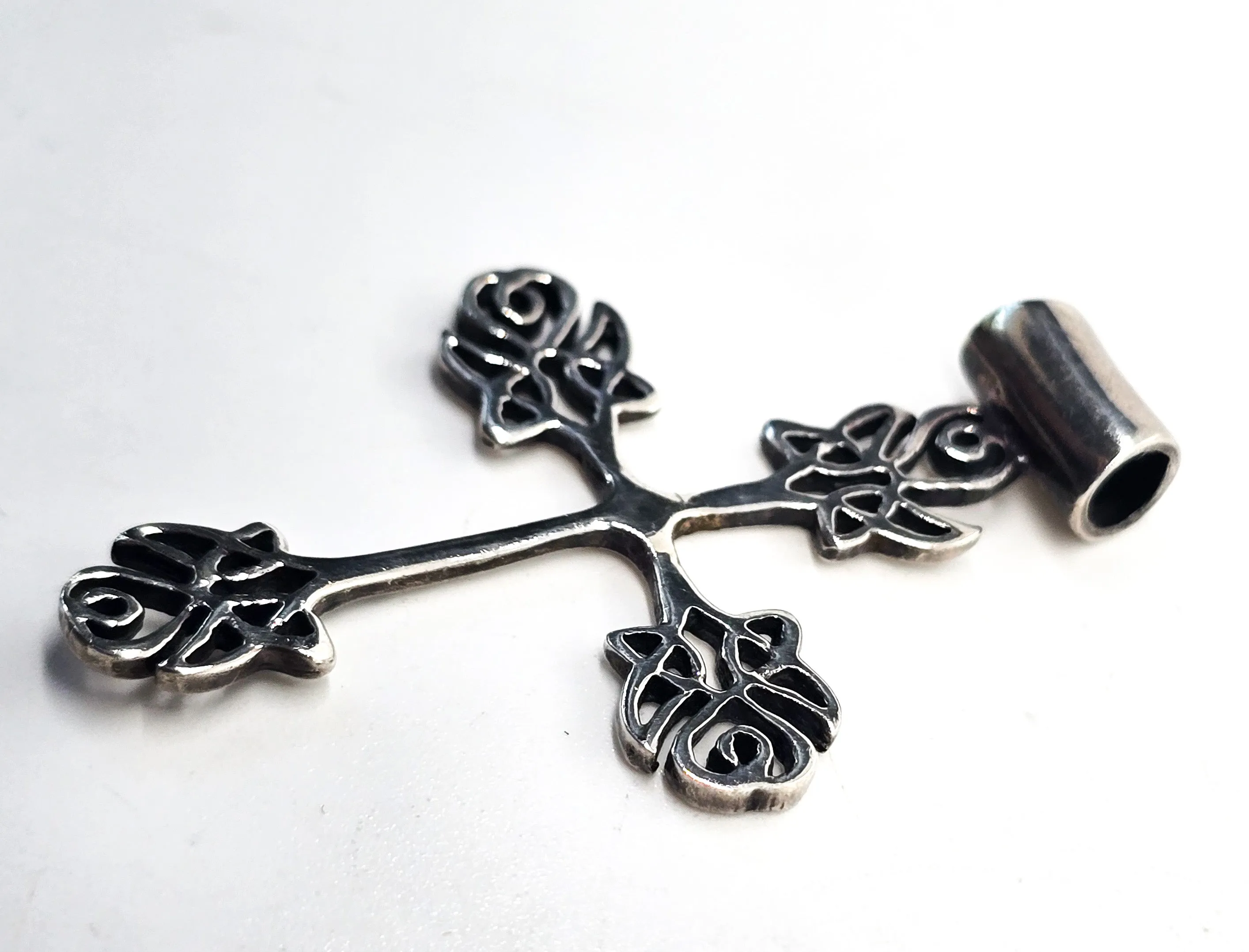 Viking Celtic knot sterling silver decorated cross slide pendant