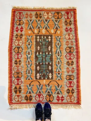 Vintage Mini Turkish Kilim Rug 3'3"x5'
