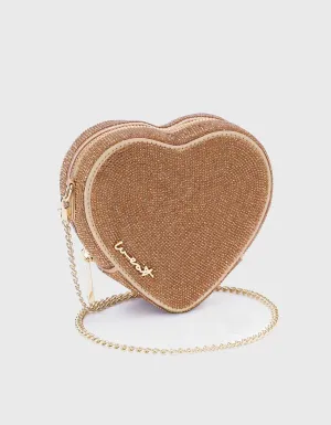 WEAT - HEART BAG CRYSTAL GLITZERSTEINE GOLD BRAUN