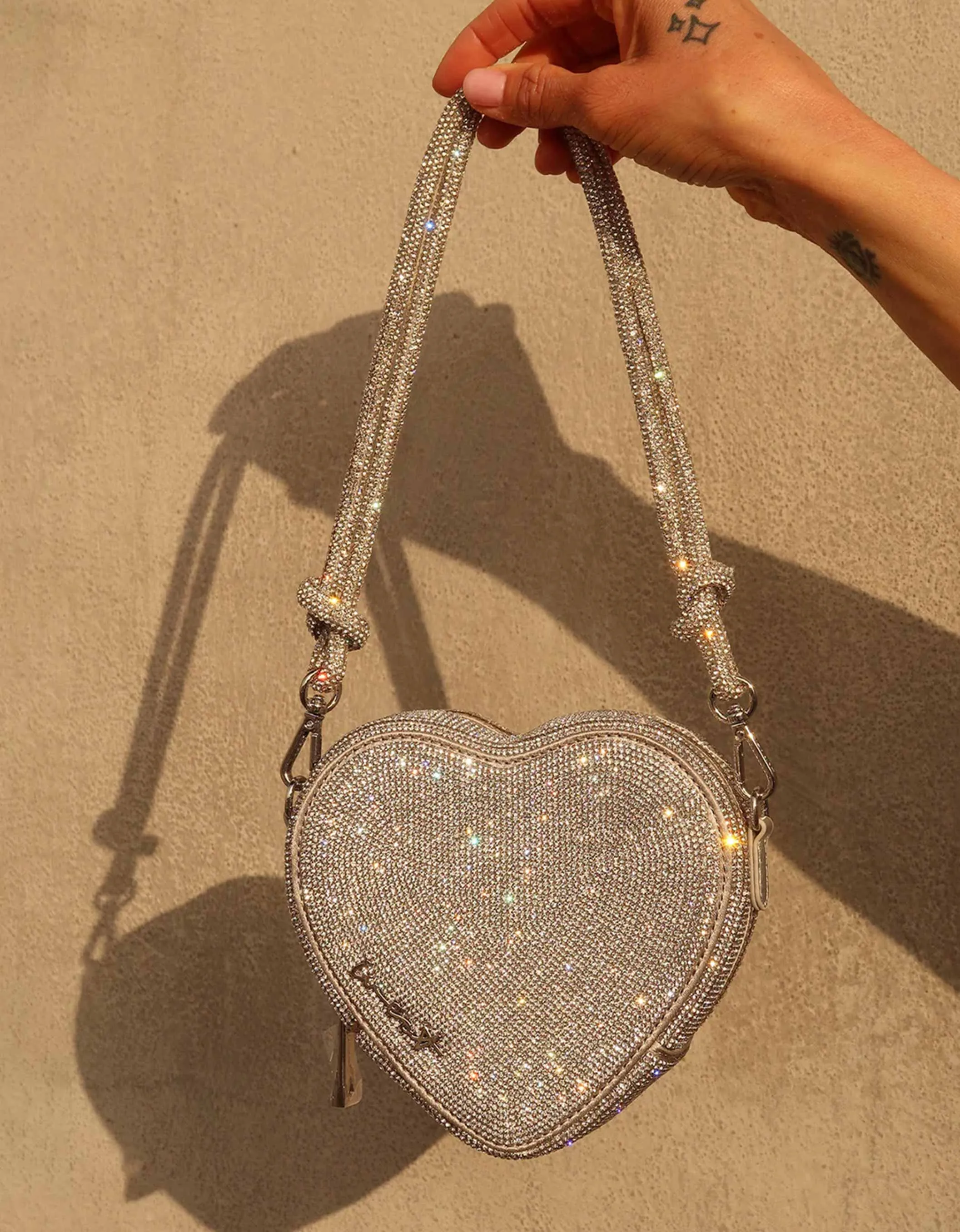 WEAT - HEART BAG CRYSTAL GLITZERSTEINE SILBER