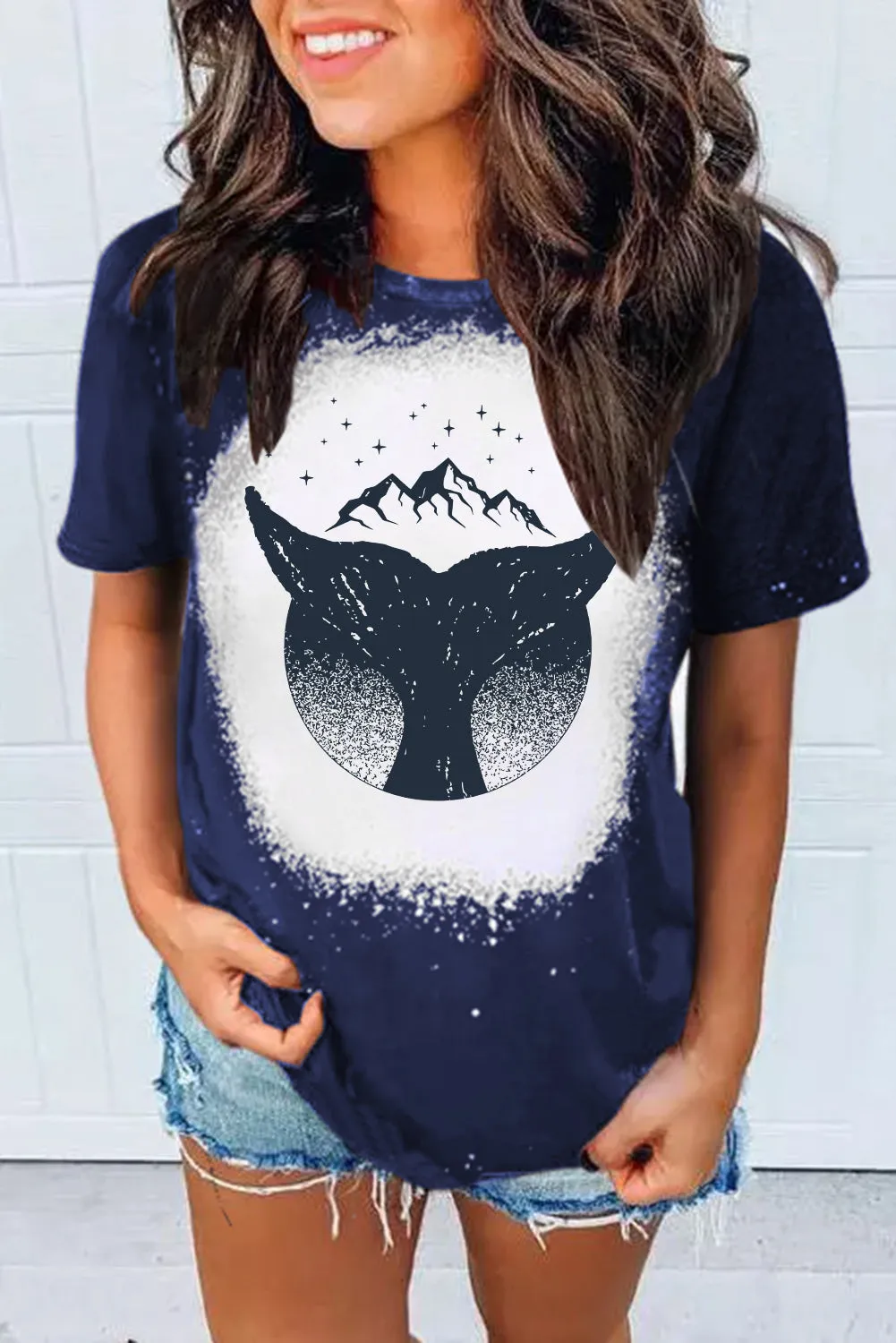 Whale Tail Mountain Graphic Print Short Sleeve Graphic Tee