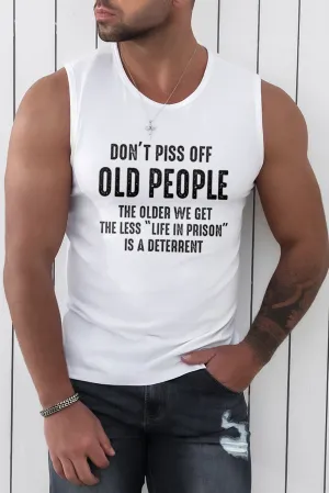 White OLD PEOPLE Letter Print Muscle Fit Men's Tank Top