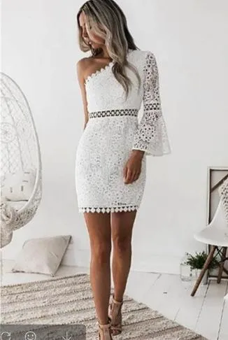 White One Shoulder Sheath Mini Dresses