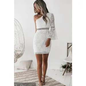 White One Shoulder Sheath Mini Dresses