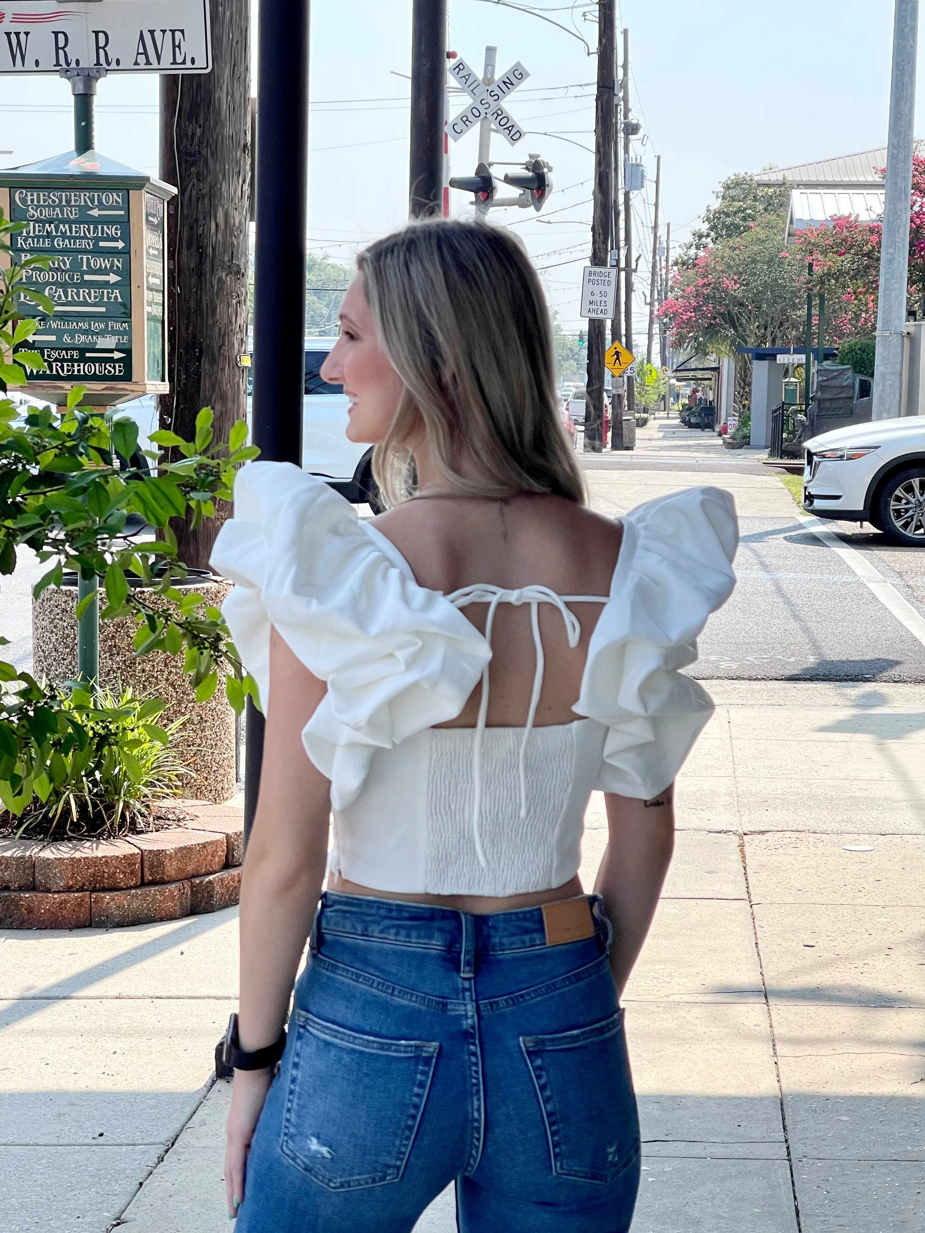 White Ruffle Sleeve Top