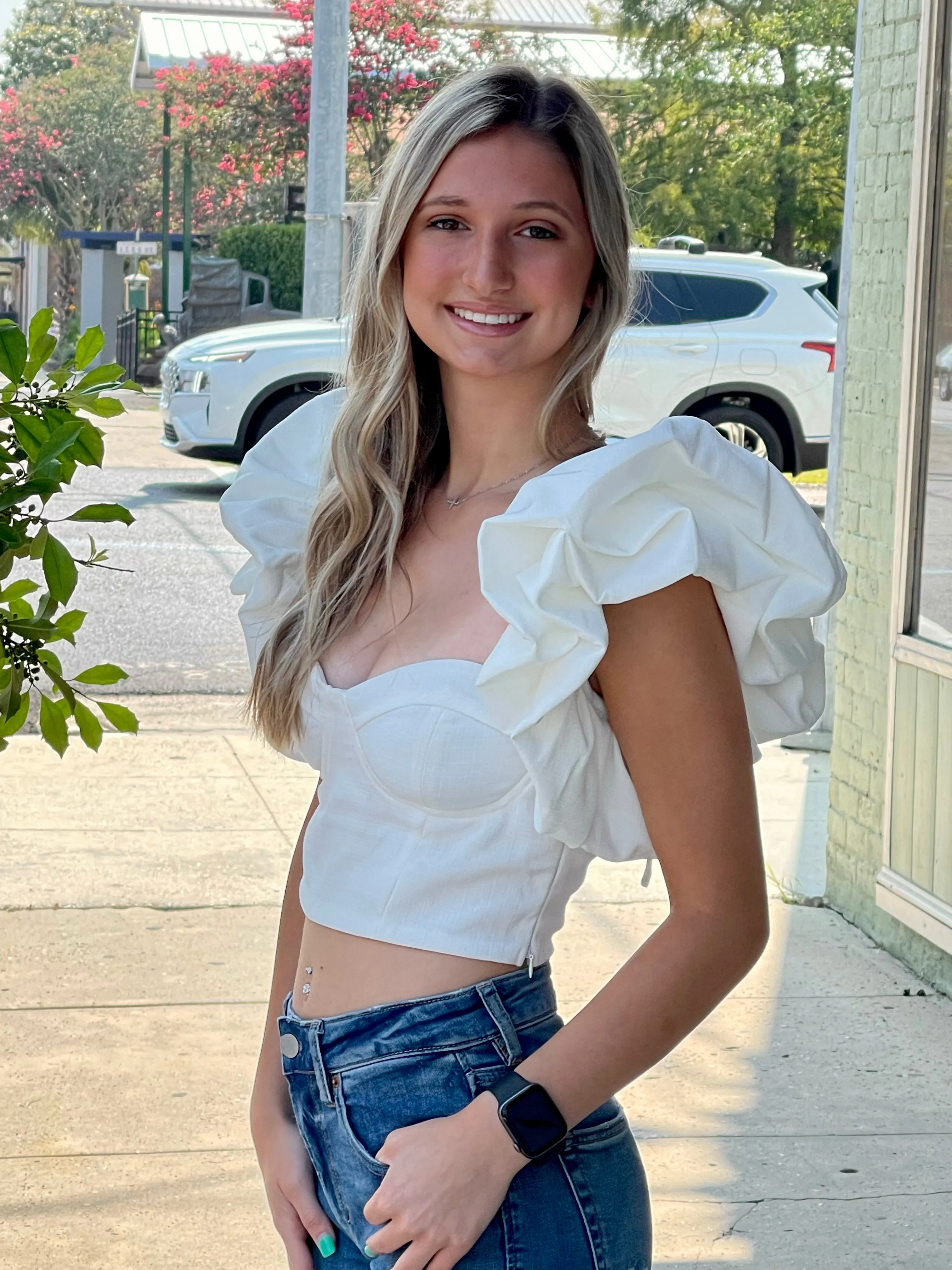 White Ruffle Sleeve Top