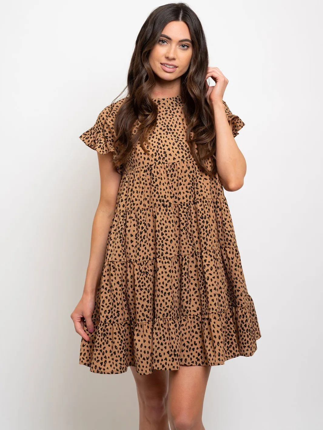 WOMEN'S PRINTED BABY-DOLL RUFFLE SLEEVE MINI DRESS